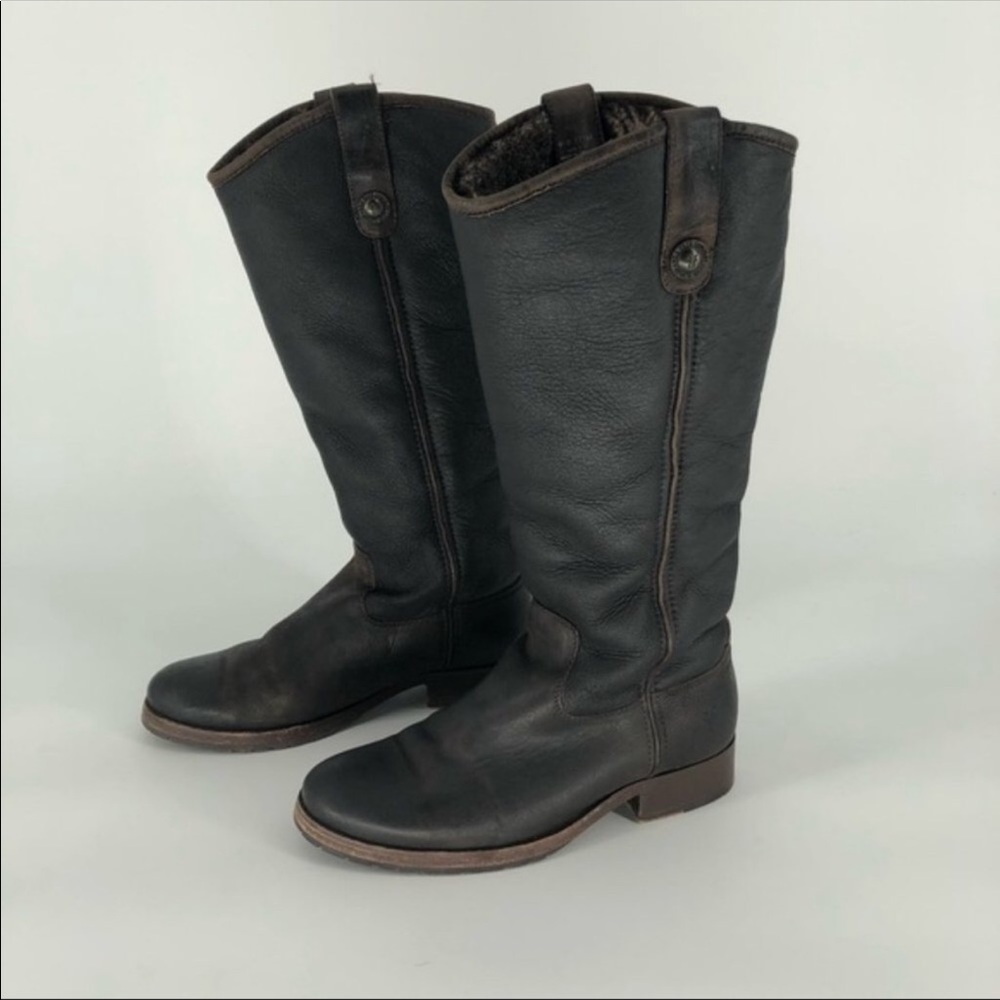 Frye Melissa button shearling lined boots 7715 6.5 black brown soft leather